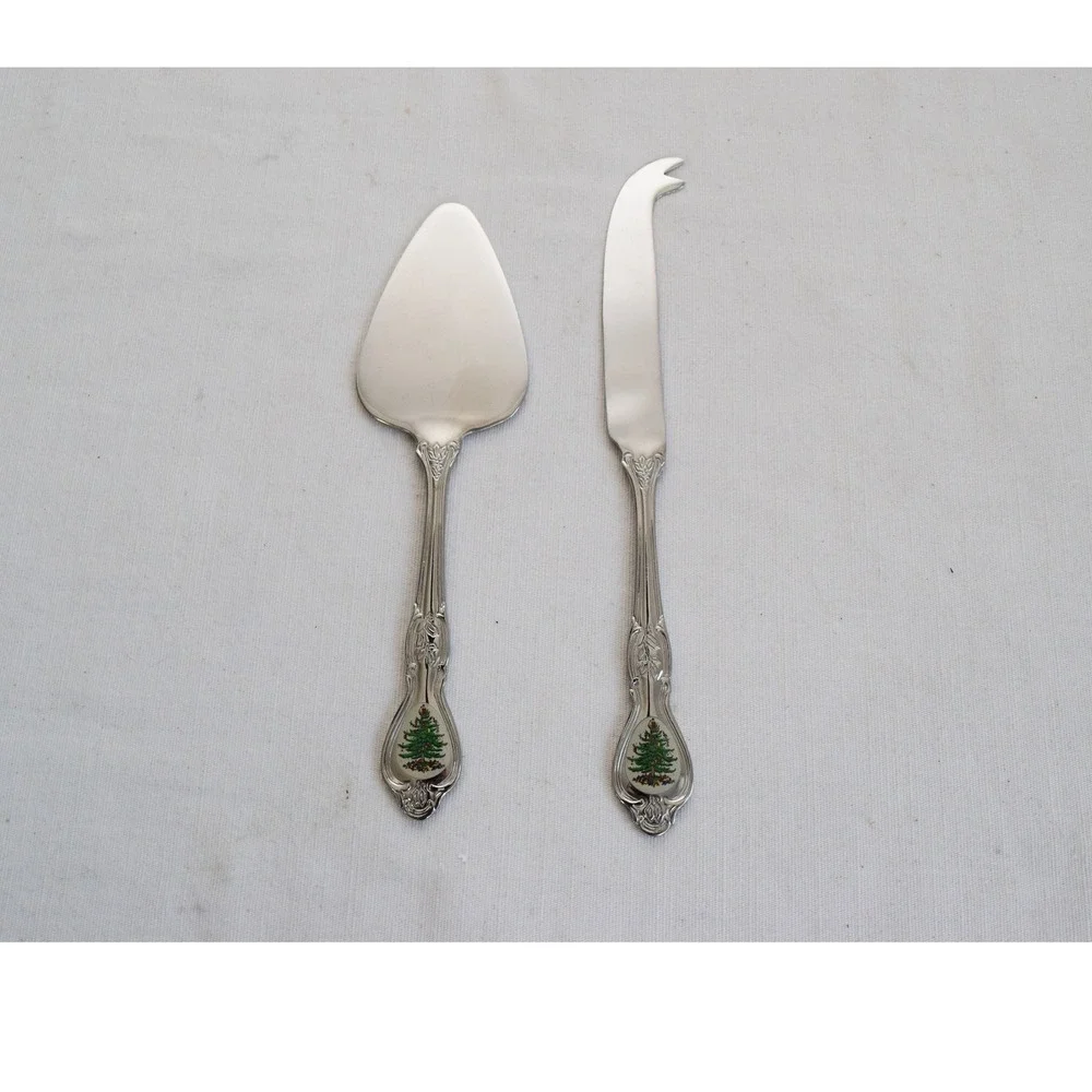 Christmas Tree 2 Piece Cheese Knife Server Silver Plated Holiday Party Serving